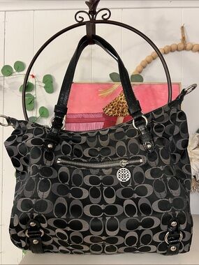 Coach Black Signature Alexandra Satchel Bag Style F17580.
